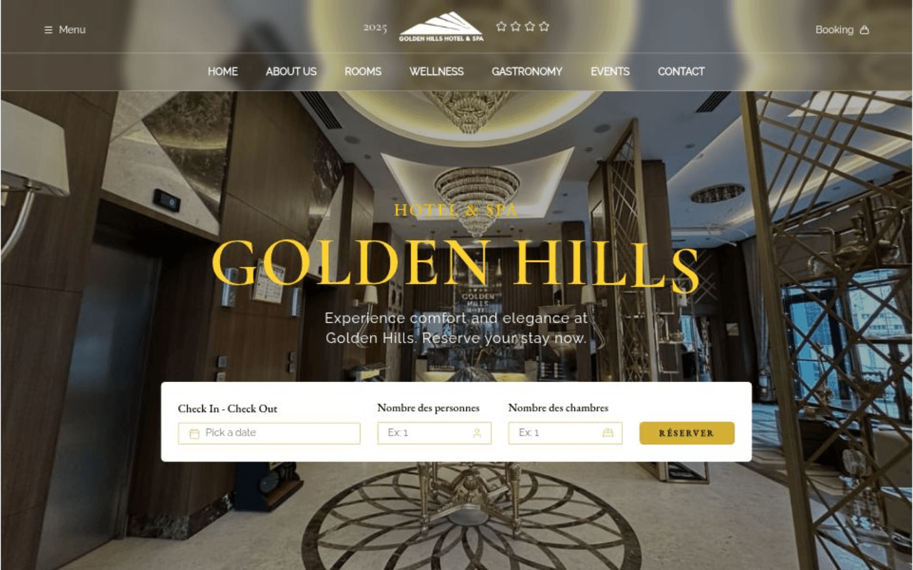 Golden Hills Hotel Website preview screenshot